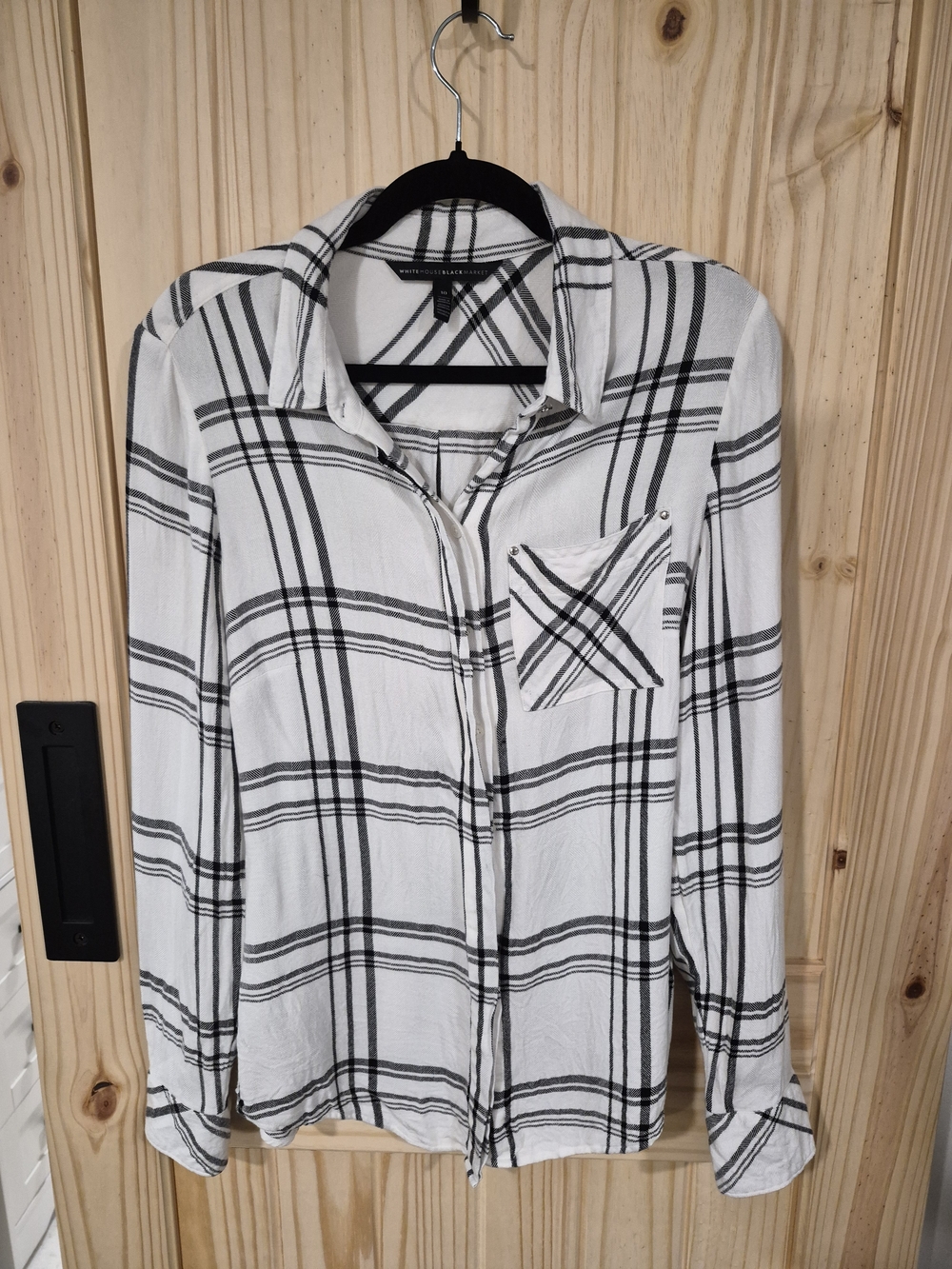 White House Black Market Black and White Plaid Blouse